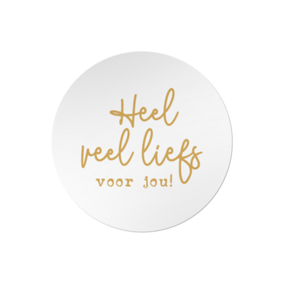 Ronde stickers heel veel liefs voor jou wit goud metalic tekst 10 stuks