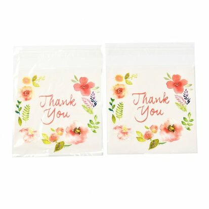 Cellofaan zakjes met plakstrip Thank you bloemen en bladeren