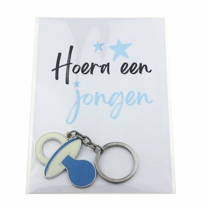 Geboortebedankje hoera een jongen of meisje sleutelhanger speen