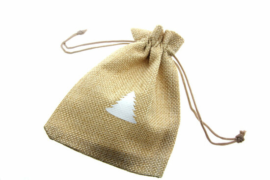 Jute zakjes 9.5 x 13.5 cm kerstboom wit