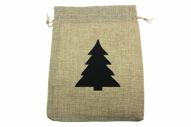 Jute zakjes 17 x 23 cm kerstboom zwart