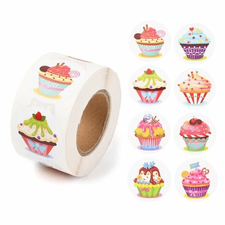 Sticker cup cake mix print 10 stuks